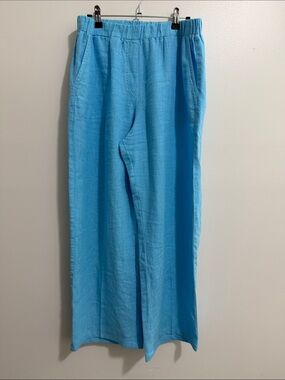 Cut Loose Bright Blue Linen Wide Leg High Rise Pull On Pants Womens Large